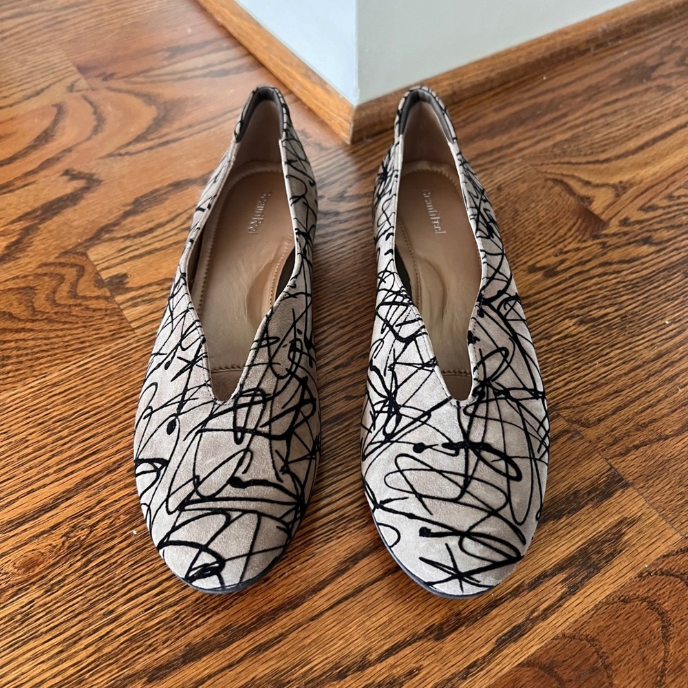 Rare Beautifeel Jolie Ballet Suede Leather‎ Flats Linear Print Size 39.5